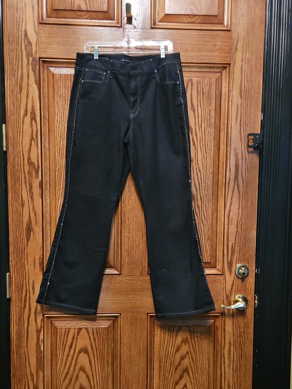 White House Black Market Black Flared Jeans with Side Stitch Trim